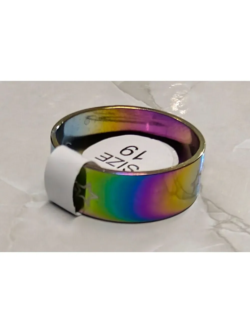 New With Tag Iridescent Rainbow Stainless Steel Star Ring Plus Size 9 Band Y2K